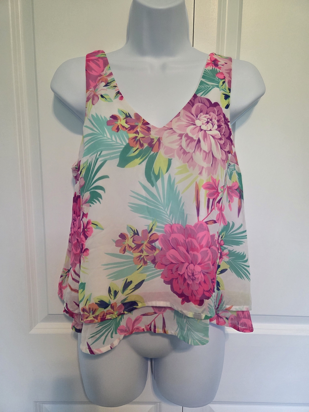 Candie's Pink Floral V-Neck Layered Camisole